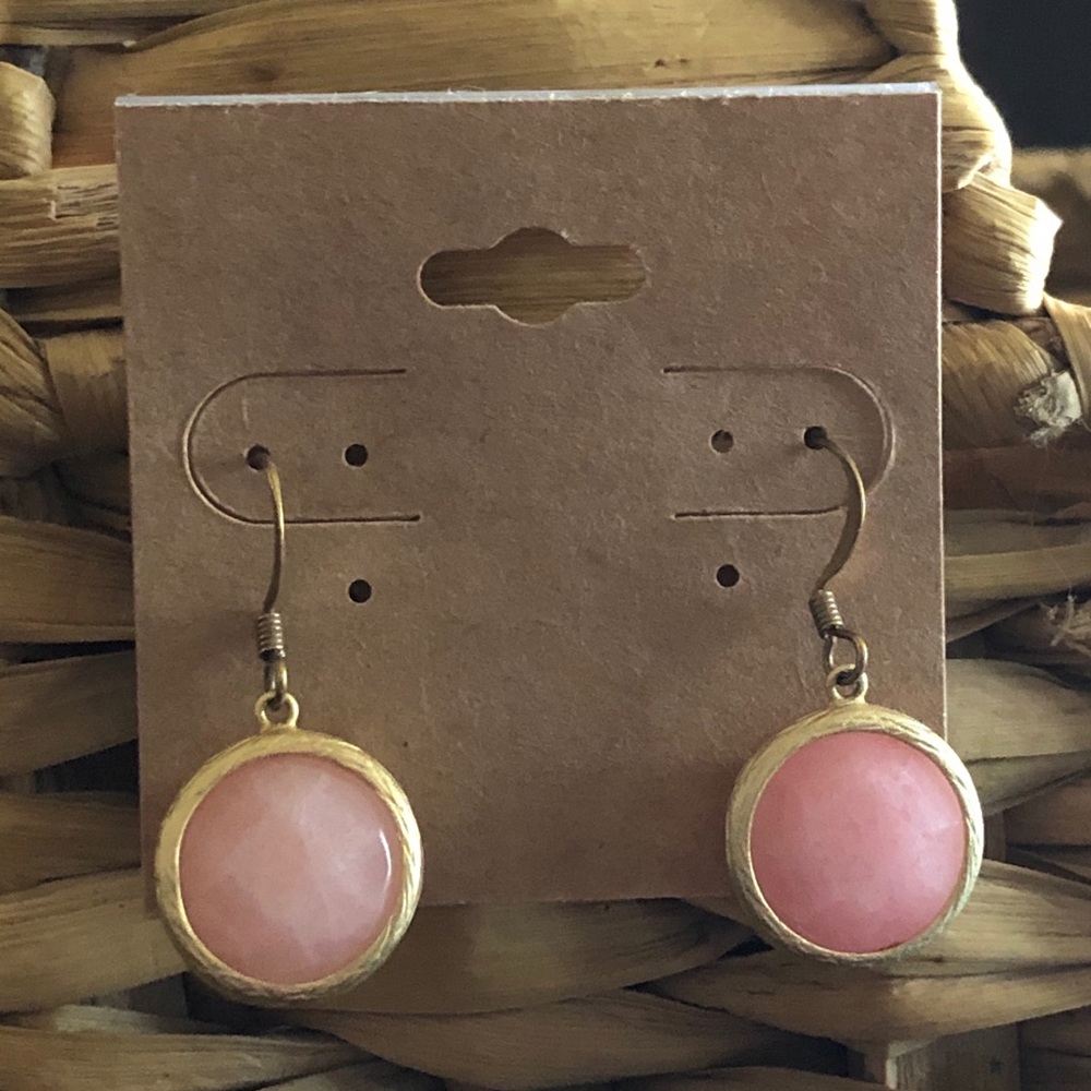 Genuine faceted pink quartz stone dangle earrings